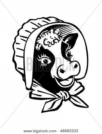 Vaca com Prairie Bonnet - Retro Clip Art ilustração