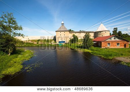 Ancient fortress in Staraya Ladoga or Old Ladoga, Russia