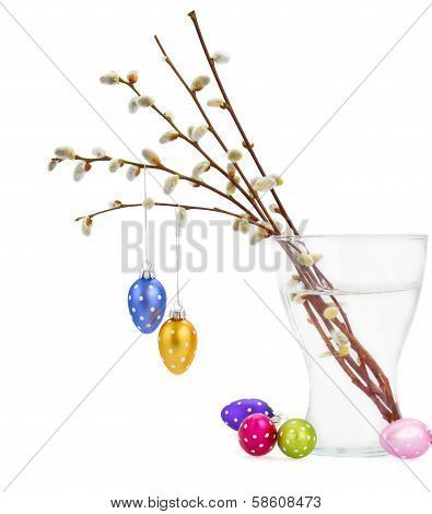 Willow twigs and Hanging  easter eggs
