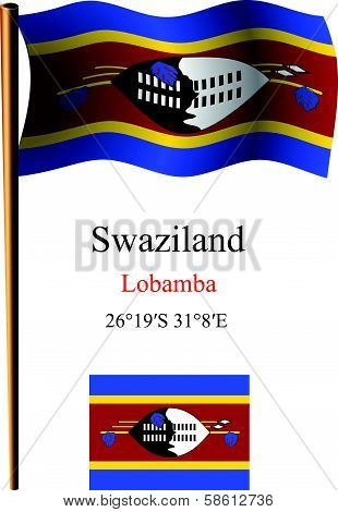 Swaziland Wavy Flag And Coordinates