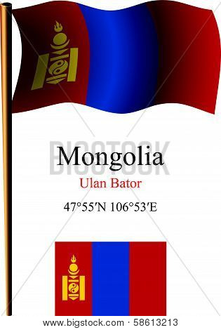 Mongolia Wavy Flag And Coordinates