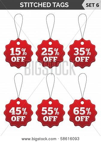 Stitched Tags. Set 6. Vector Illustration.