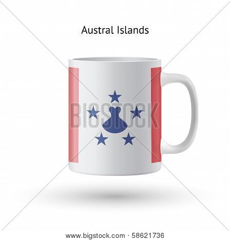 Austral Islands flag souvenir mug on white background.