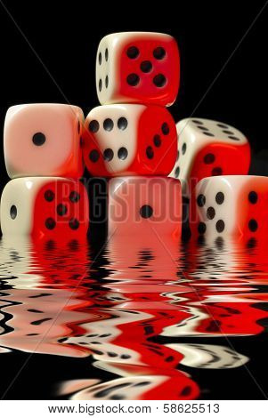 Sinking Pile Of Red Illuminated White Dice