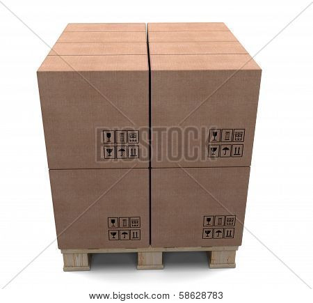 Cardboard Boxes On Wooden Palette.