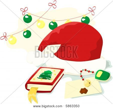 Hut, mobile, Buch von Santa Claus. New Year illustration