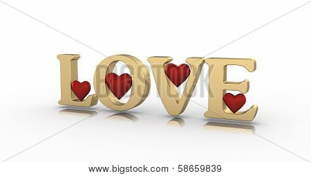 Red heart in LOVE word on white background