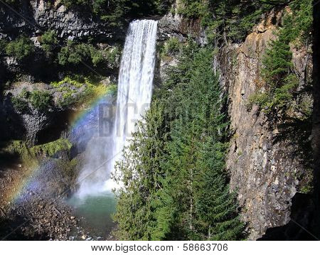 Rainbow and waterfalls in mountains