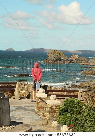 Lone man admires the sea view