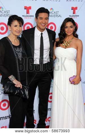 Mario Lopez with mother and wife at the 2013 NCLR ALMA Awards Arrivals, Pasadena Civic Auditorium, Pasadena, CA 09-27-13