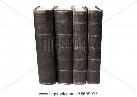 Row of old leather bound books