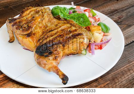 Chicken Under A Brick With Panzanella Salad