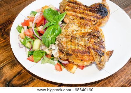 Chicken Under A Brick With Panzanella Salad