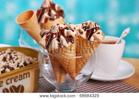 Coffee Ice Cream In  Cones