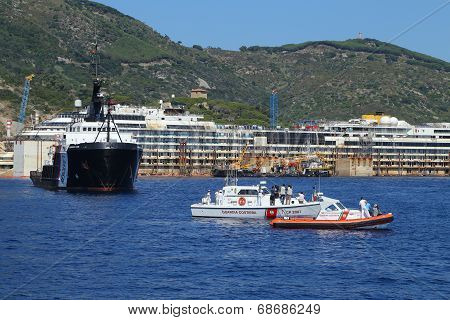Giglio Island, Italy - July 19, 2014: Front View Of The Wreck Of Costa Concordia On July 19, 2014 In