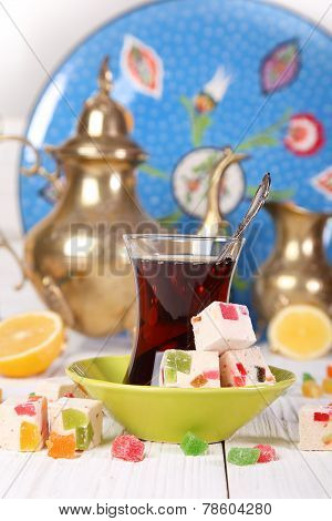 Turkish Tea With  Oriental Sweets