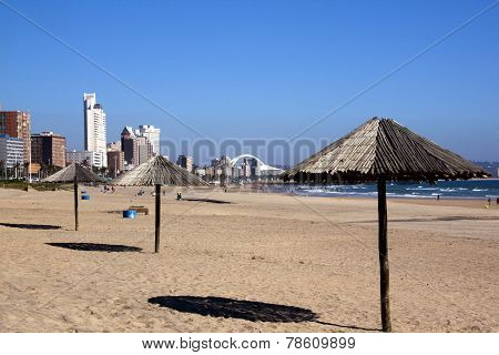 Wooden Sunshades On Addington Beach In Durban
