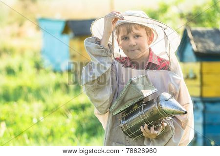 Teenage Beekeeper Working In Apiary