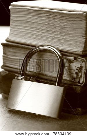 Pile Of Old Books And Keylock