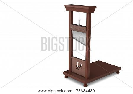 guillotine with a ruble sign hole on white background