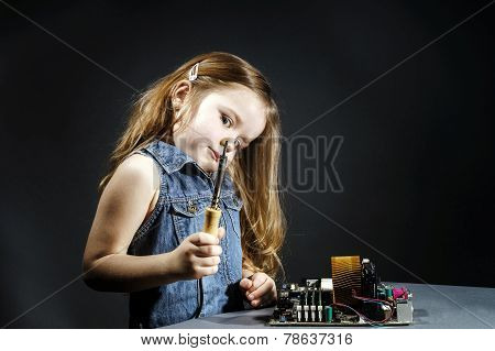 Cute Little Girl Repair Electronics By Cooper-bit