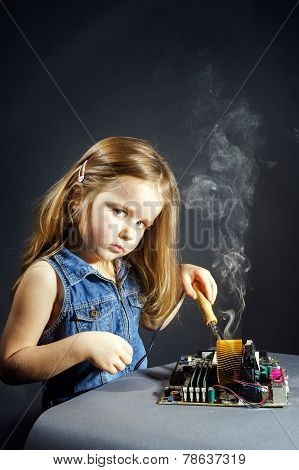 Cute Little Girl Repair Electronics By Cooper-bit