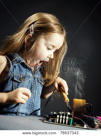 Cute Little Girl Repair Electronics By Cooper-bit