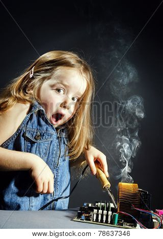 Cute Little Girl Repair Electronics By Cooper-bit