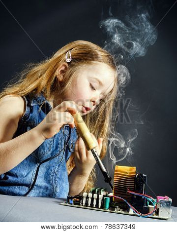 Cute Little Girl Repair Electronics By Cooper-bit