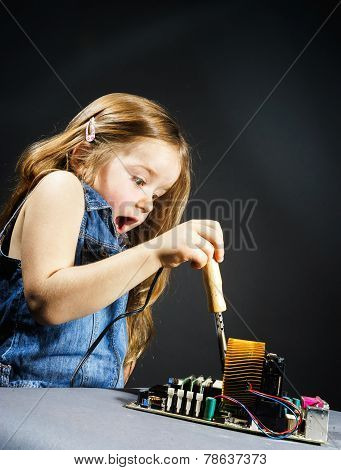 Cute Little Girl Repair Electronics By Cooper-bit