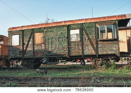 Old Abandoned  Trains At  Depot In Sunny Day