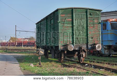 Old Abandoned  Trains At  Depot In Sunny Day