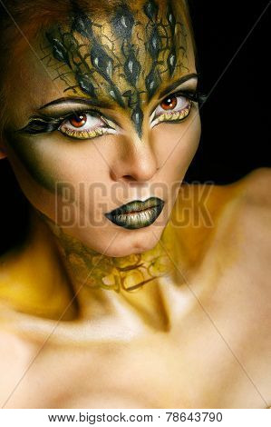 Girl with unusual makeup crocodile