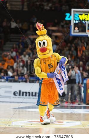 VALENCIA, SPAIN - DECEMBER 5: Valencia Basket mascot during Euroleague match between Valencia Basket Club and Crvena Zvezda Telekom Belgrade at Fonteta Stadium on Dicember 5, 2014 in Valencia, Spain