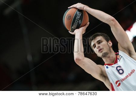 VALENCIA, SPAIN - DECEMBER 5: Dangubic during Euroleague match between Valencia Basket Club and Crvena Zvezda Telekom Belgrade at Fonteta Stadium on Dicember 5, 2014 in Valencia, Spain
