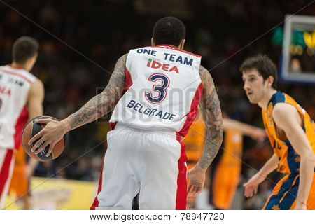 VALENCIA, SPAIN - DECEMBER 5: Williams with ball during Euroleague match between Valencia Basket Club and Crvena Zvezda Telekom Belgrade at Fonteta Stadium on Dicember 5, 2014 in Valencia, Spain