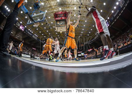 VALENCIA, SPAIN - DECEMBER 5: Center Martinez 17 during Euroleague match between Valencia Basket Club and Crvena Zvezda Telekom Belgrade at Fonteta Stadium on Dicember 5, 2014 in Valencia, Spain