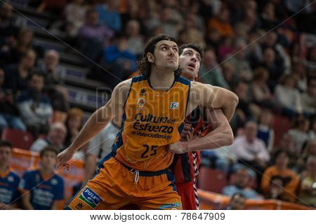VALENCIA, SPAIN - DECEMBER 7:  25 Loncar during Endesa Spanish League game between Valencia Basket Club and Laboral Kutxa Baskonia at Fonteta Stadium on December 7, 2014 in Valencia, Spain