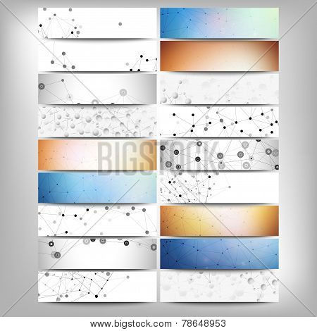 Big banners set, science backgrounds, molecule and communication backgrounds. Conceptual vector desi