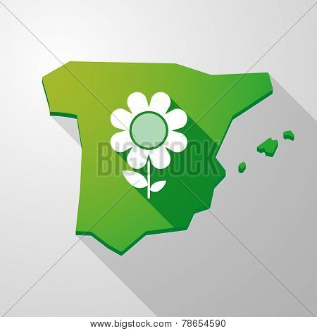 Spain Map Icon With A Flower