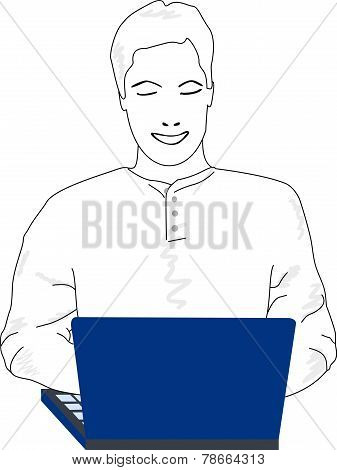 Young Man On Computer