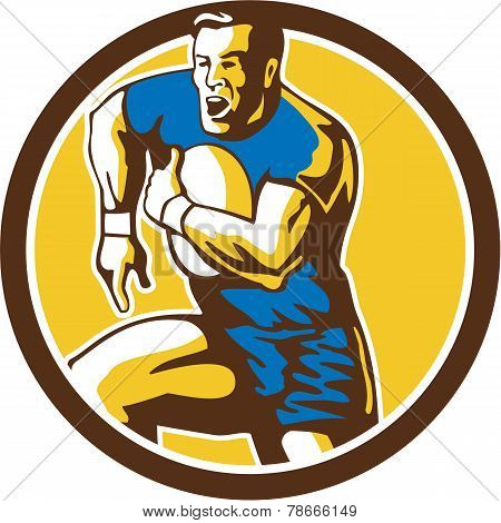 Rugby Player Running Goose Steps Circle Retro