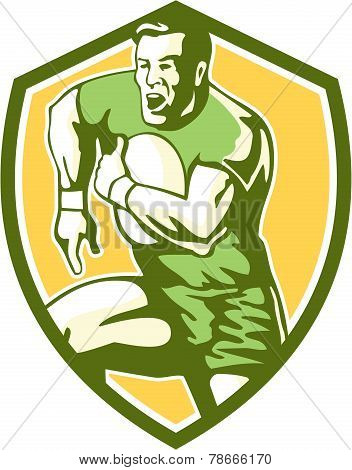 Rugby Player Running Goose Steps Shield Retro
