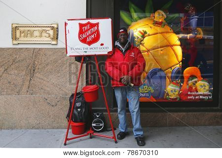 Salvation Army soldier near Macy s in midtown Manhattan