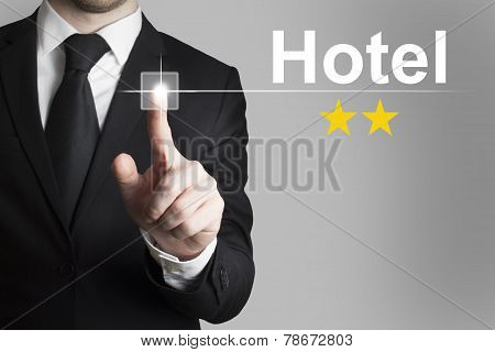 Businessman Pushing Button Hotel Two Stars