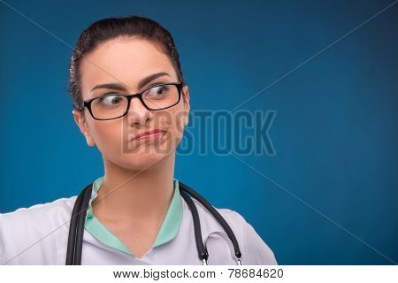woman doctor on blue background