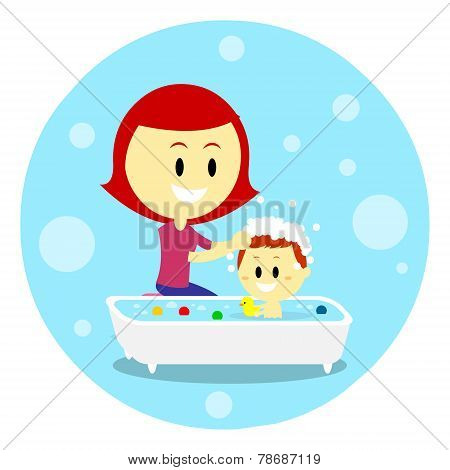 Mom Bathing Her Baby