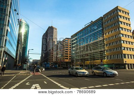 BERLIN, GERMANY - NOV 17, 2014: The Sony Center on Potsdamer Platz. Sony Center located at the Potsdamer Platz is a Sony-sponsored building complex, opened in 2000 year.