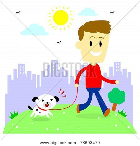 Man Taking His Puppy for a Walk at Park