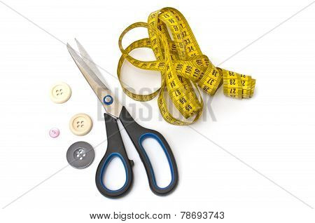 meter tailor scissors and buttons